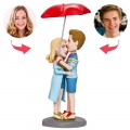 Valentines Gift Lover Hugging Under Umbrella Custom Bobblehead with Engraved Text