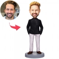 Wearing A Black Sweater Man Custom Bobblehead With Engraved Text