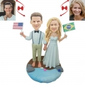 Wedding Couple with National Flag Custom Bobblehead 2