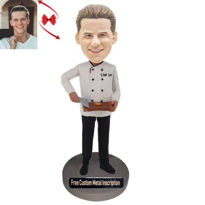 Western Cuisine Chef Custom Bobblehead with Free Metal Inscription