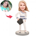 White Suit Female Custom Bobblehead With Engraved Text