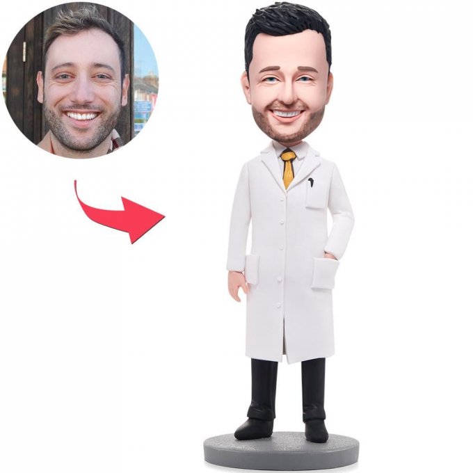 Wise Man In Lab Coat Custom Bobblehead With Engraved Text