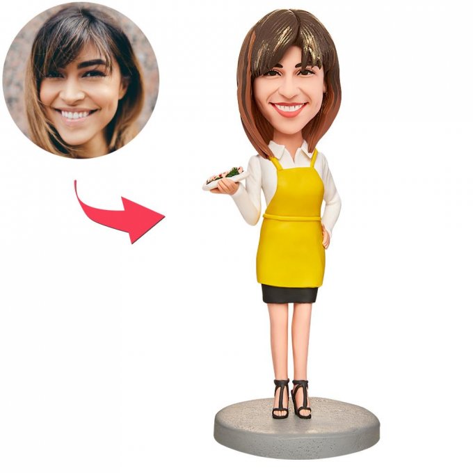 Woman Holding Food Custom Bobblehead With Engraved Text