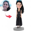 Woman In Black Dress Custom Bobblehead With Engraved Text