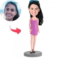 Woman Wearing A Purple Skirt Custom Bobblehead With Engraved Text