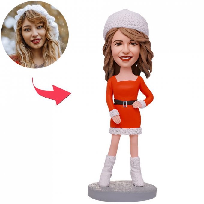 Xmas Beautiful Girl Custom Bobblehead With Engraved Text