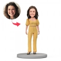 Yellow Suit Fashion Female Boss Custom Bobblehead with Engraved Text