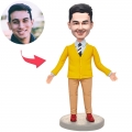 Yellow Suit Modern Man Custom Bobblehead With Engraved Text